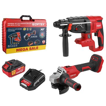 Изображение товара Набор аккумуляторного инструмента Wortex ALL1 XLT SET 1329852, перфоратор + ушм, в чемодане, СКИДКА -21%