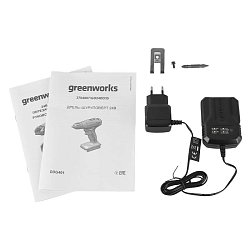 Дрель-шуруповерт аккумуляторная Greenworks 3704007UA, 24В, в комплекте с АКБ 24В 2Ач и ЗУ