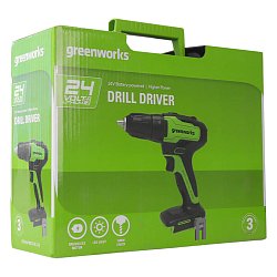 Дрель-шуруповерт аккумуляторная Greenworks 3704007UA, 24В, в комплекте с АКБ 24В 2Ач и ЗУ