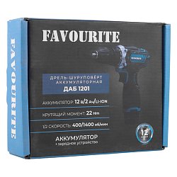 Дрель-шуруповёрт аккумуляторная  Favourite ДАБ 1201, Li-ion, 12 В, 1х2 Ач, коробка