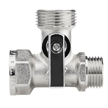 Изображение товара Кран шаровый трёхпроходной MPF, для подключения приборов 1/2" х 3/4" х 1/2" в/н/н, никель, латунь, ГОСТ