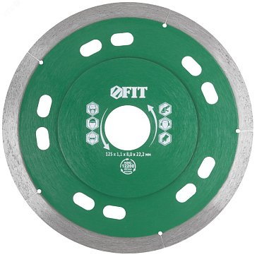 Изображение товара Диск отрезной Fit 37448, алмазный, сплошной, сухая и влажная резка, для кафеля и керамогранита, 125х1,1х8,0х22,2 мм
