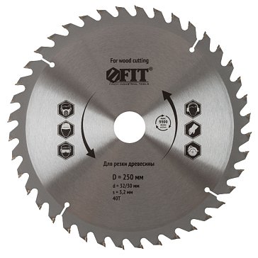 Изображение товара Диск пильный по дереву Fit 37758 для циркулярных пил, 250х32/30х40T 