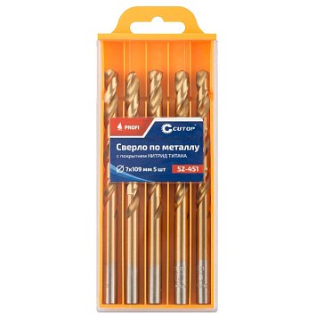 Изображение товара Сверло по металлу Cutop Profi 52-451, с титановым покрытием, 7х109 мм, 5 шт.