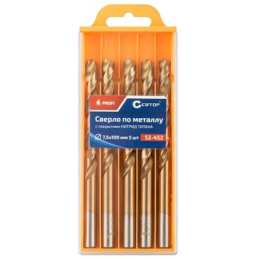 Изображение товара Сверло по металлу Cutop Profi 52-452, с титановым покрытием, 7,5х109 мм, 5 шт.