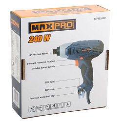 Шуруповерт электрический Max-Pro 85040, ударный, 240 Вт, 0-3600 об/мин, 0-4200 уд/мин