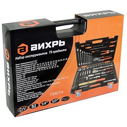 Набор инструментов Вихрь 73/6/7/4, CrV, 1/2", 1/4", 76 предметов