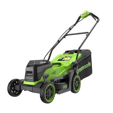 Изображение товара Газонокосилка аккумуляорная Greenworks GD24X2LM361 2520707UD, 24Вx2, 36 см, бесщеточная, c 2хАКБ 4Ач и ЗУ