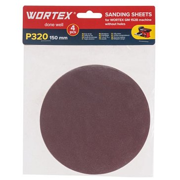 Изображение товара Шлифлист Wortex 1325984, для станка GM 1528, 150мм, P320, без отверстий, 4 шт. 