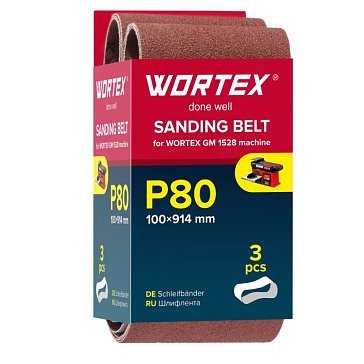 Изображение товара Шлифлента Wortex 1325975, для станка GM 1528, 100x914 мм, P80, бесконечная, 3 шт.