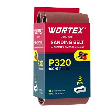 Изображение товара Шлифлента Wortex 1325978, для станка GM 1528, 100x914 мм, P320, бесконечная, 3 шт.