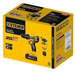 Дрель-шуруповерт Steher CD-40-22, 20 В, 40 Н·м, 2 АКБ LMS 2 А·ч, сумка