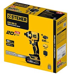 Бесщеточный ударный винтоверт Steher CSB-180-21, 20 В, 180 Н·м, 1 АКБ LMS (2 А·ч), сумка 