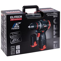 Дрель аккумуляторная Elitech HD CD 16L2 (E2201.039.01) 205715, бесщеточный, 16В, 2х2.0Ач, Li-ion, E-Power, БЗП-10 мм