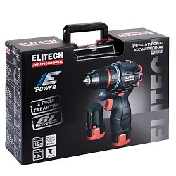 Дрель аккумуляторная Elitech HD CD 12L2 (E2201.038.01) 205713, бесщеточный, 12В, 2х2.0Ач, Li-ion, E-Power, БЗП-10 мм