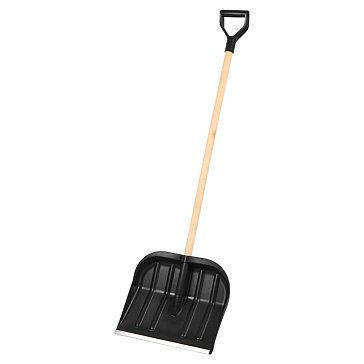 Изображение товара Лопата пластмассовая Авангард Снежок 410х360, алюминиевая планка, с деревянным черенком в/с и  V-ручкой