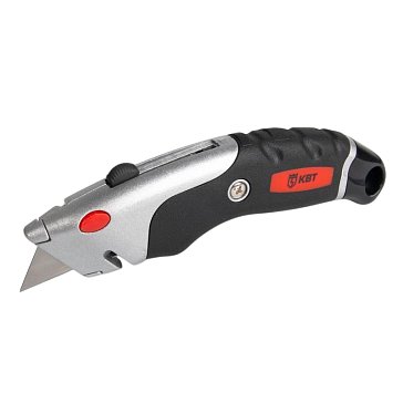 Изображение товара Нож строительный монтажный КВТ НСМ-10 78495, с двухсторонним трапециевидным лезвием