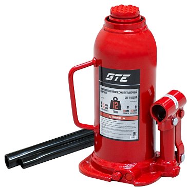 Изображение товара Домкрат гидравлический GTE GTE-TH91204, бутылочный 12т (h min-227мм, h max-457мм, ход штока-150мм, ход винта-80мм)
