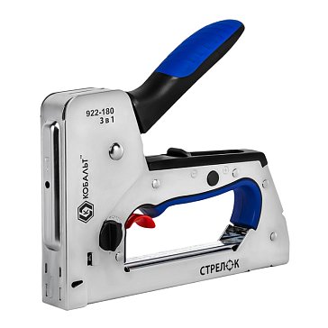 Изображение товара Степлер механический Кобальт "СТРЕЛОК" 922-180, стальной корпус, скобы 6-14 мм, тип 53, шпильки 12-14 мм, гвозди 14 мм, регулятор удара