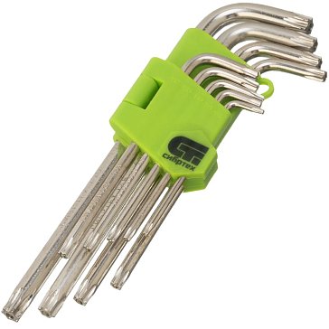 Изображение товара Набор ключей имбусовых Сибртех 12322 Tamper-Torx, 9 шт., TT10-ТT50, 45x, закаленные, удлиненные, никель
