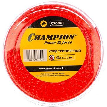Изображение товара Леска для триммера Champion C7006, 2,4 мм, 40 м, витая квадрат