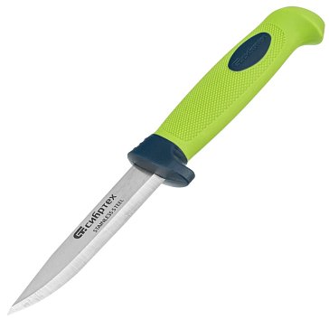 Изображение товара Универсальный нож Сибртех 79015 с обрезиненной рукояткой и чехлом 220мм