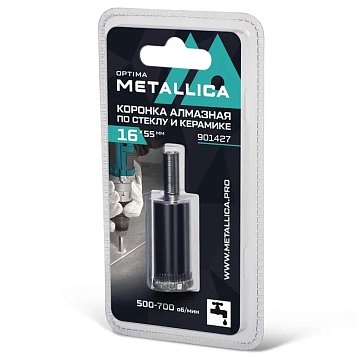 Изображение товара Коронка алмазная Metallica Optima 901427 (16x55 мм, #80, по стеклу, плитке, 1 шт, в блистере)