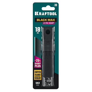 Изображение товара Сегментированные лезвия для канцелярского ножа Kraftool Black max 09602-18-S10, 10 шт., 18 мм