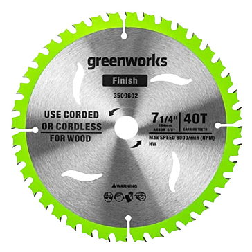 Изображение товара Диск пильный по дереву Greenworks 184 мм 40 зубов для циркулярной пилы