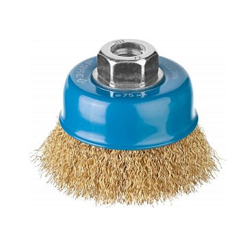 Изображение товара Щетка чашечная для УШМ Зубр "ЭКСПЕРТ" 3526-075_z01 витая латунированная стальная проволока 0,3мм, 75ммхМ14 