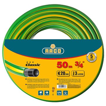Изображение товара Шланг поливочный Raco CLASSIC 40306-3/4-50_z01, 20атм., армированный, 3-х слойный, 3/4"х50м