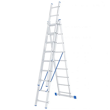 Изображение товара Алюминиевая трехсекционная лестница Сибртех 97819 3x9 ступеней высокая надежность
