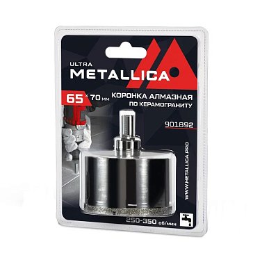 Изображение товара Коронка алмазная Metallica Ultra 901892, 65х70 мм, #46, с сверлом, по керамограниту, плитке, в блистере