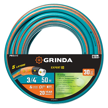 Изображение товара Поливочный шланг Grinda PROLine Expert 5 429007-3/4-50, 3/4"x50 м, 30 атм, пятислойный, текстильное армирование
