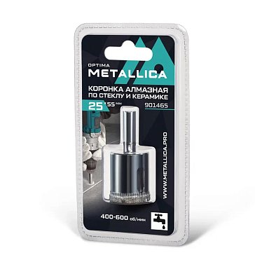 Изображение товара Коронка алмазная Metallica Optima 901465 (25x55 мм, #80, по стеклу, плитке, 1 шт, в блистере)