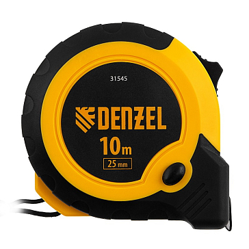 Изображение товара Рулетка DENZEL 31545 10м х 25мм, двухкомп. корпус, кнопка-пауза