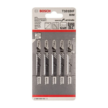 Изображение товара Пилки для лобзика Bosch T101BIF (2.608.636.431) для ламината, 5 шт.