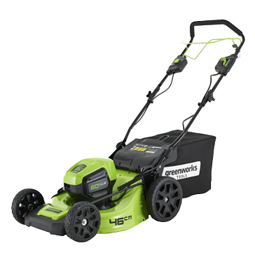 Изображение товара Газонокосилка аккумуляторная Greenworks 2502907UB, 60V, 46 см, самоходная, бесщеточная, с 1хАКБ 4 Ач. и ЗУ
