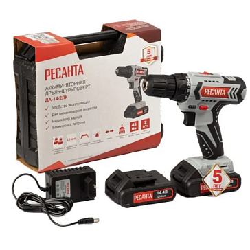 Изображение товара Аккумуляторная дрель-шуруповерт Ресанта ДА-14-2ЛК 75/14/4 14.4 В 2 Ач