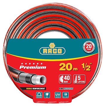 Изображение товара Шланг поливочный Raco PREMIUM 40300-1/2-20_z01, 40атм, армированный, 5-ти слойный, 1/2"х20м