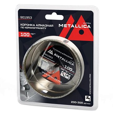 Изображение товара Коронка алмазная Metallica Ultra 901953, 100х70 мм, #46, с сверлом, по керамограниту, плитке, в блистере