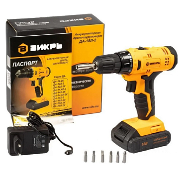 Изображение товара Аккумуляторная дрель-шуруповерт Вихрь ДА-18Л-2 72/14/16, 18 В, Li-ion, 2 АКБ