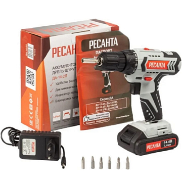Изображение товара Аккумуляторная дрель-шуруповерт Ресанта ДА-14-2Л 75/14/3 (max крутящий момент 45 нм, емкость 2 ач)