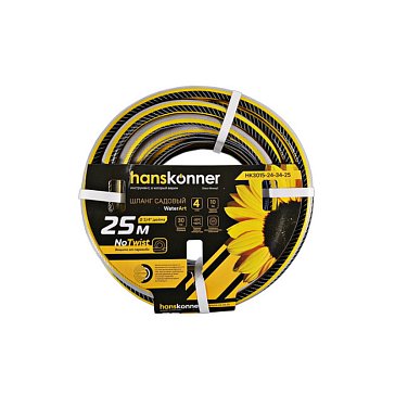 Изображение товара Шланг поливочный армированный Hanskonner HK3015-24-34-25, усиленный, 4х слойный, 3/4", 25 м, желто-черный
