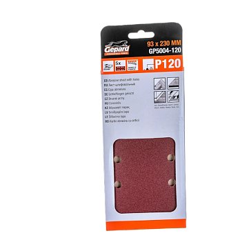 Изображение товара Шлифлист Gepard GP5004-120 93x230мм, 8 отверстий, 5шт, для дерева и металла