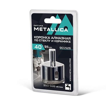 Изображение товара Коронка алмазная Metallica Optima 901526 (40x55 мм, #80, по стеклу, плитке, 1 шт, в блистере)