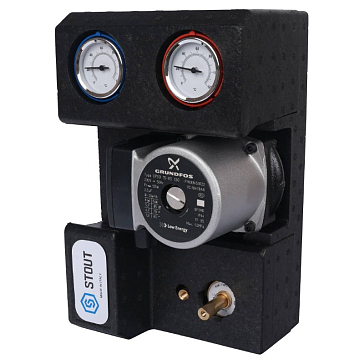 Изображение товара Насосная группа Stout SDG-0007-002002, с 3-х ходовым приводным смесителем, 3/4", с насосом Grundfos UPSO 15-65/130