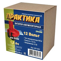 Аккумулятор Практика 031-631 (совместим с брендом Bosch, 12В, 1,5 Ач, NiCd, коробка)