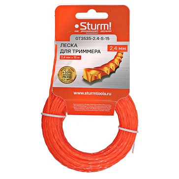 Изображение товара Леска для триммера Sturm GT3535-2.4-S-15 оранжевая, 15 м, витая квадратная