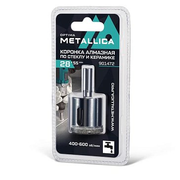 Изображение товара Коронка алмазная Metallica Optima 901472 (28x55 мм, #80, по стеклу, плитке, 1 шт, в блистере)
